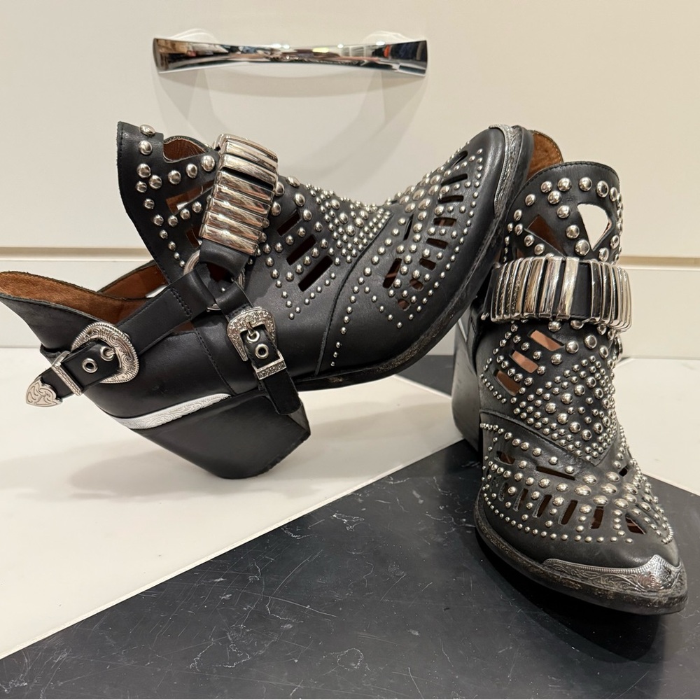 Jeffrey Campbell Black and Silver Studded Heeled Boots